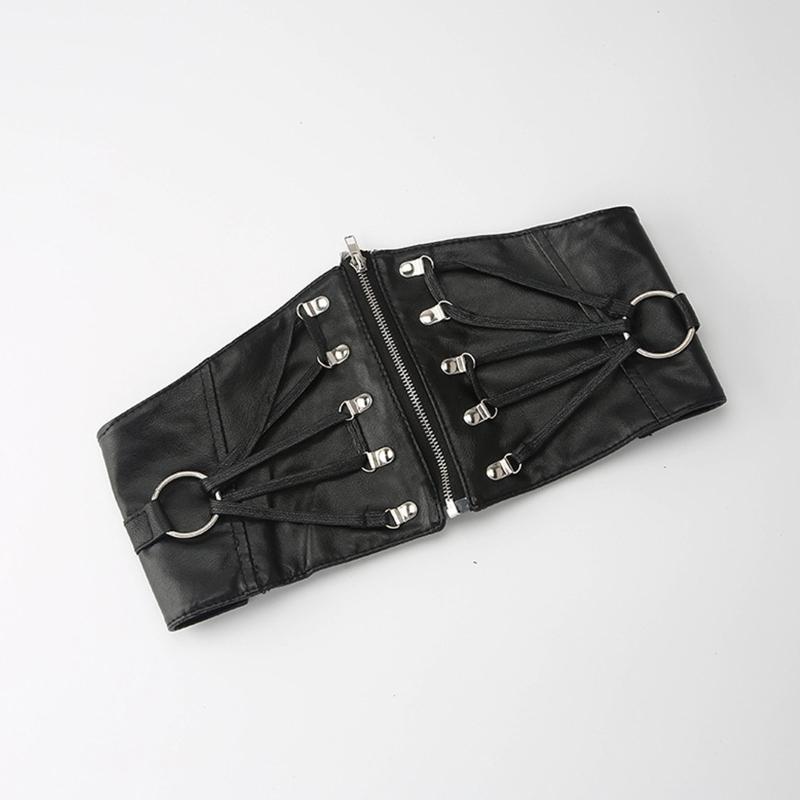 Gothic Solid Color Lift Up Female Waist Corset Wide Faux Leather Belt Women Fashion Slimming Waistband Elastic Corsets