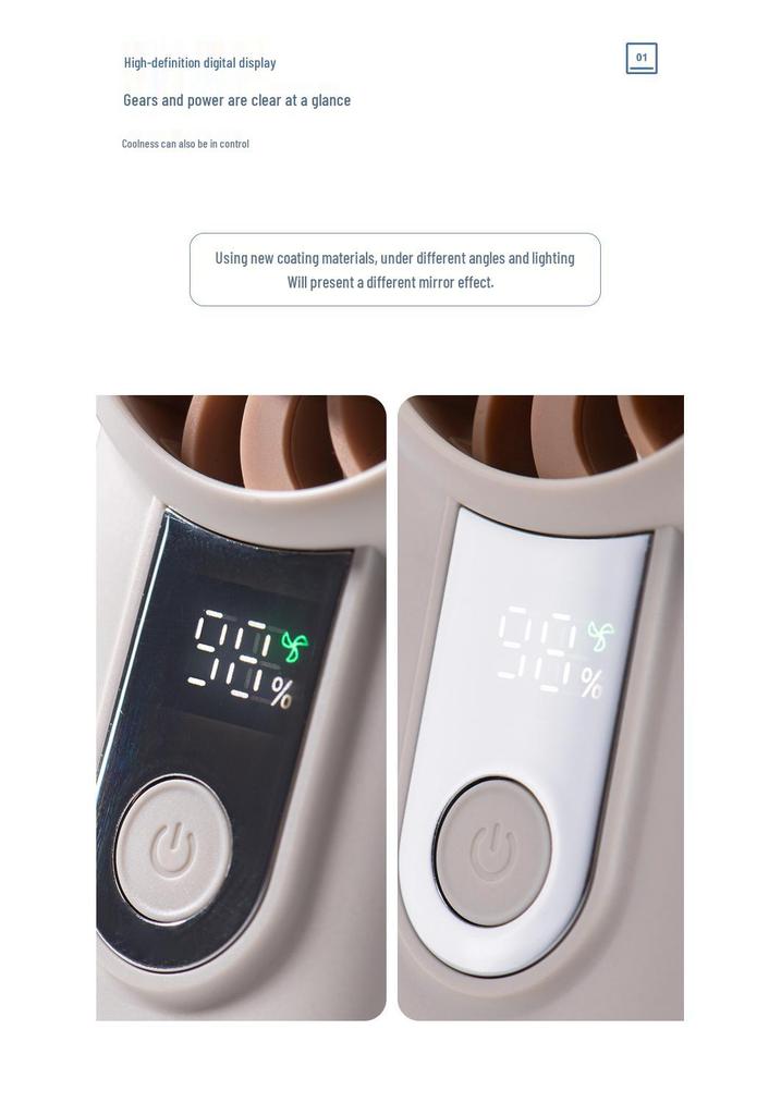 Compact Dual-Use Handheld & Hanging Mini Fan with Digital Display - Quiet & Powerful for Office & Desktop Use