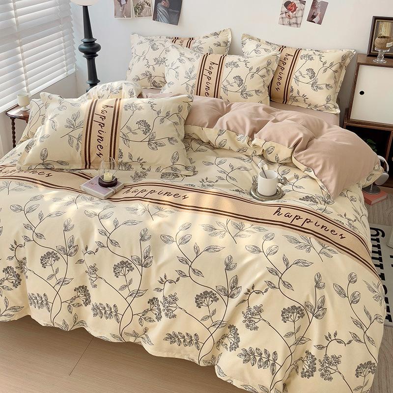 Small Fresh Thickened Pure Cotton Brushed Four-piece Set New Autumn and Winter Cotton Dormitory Bed Sheet Quilt Cover Bedding