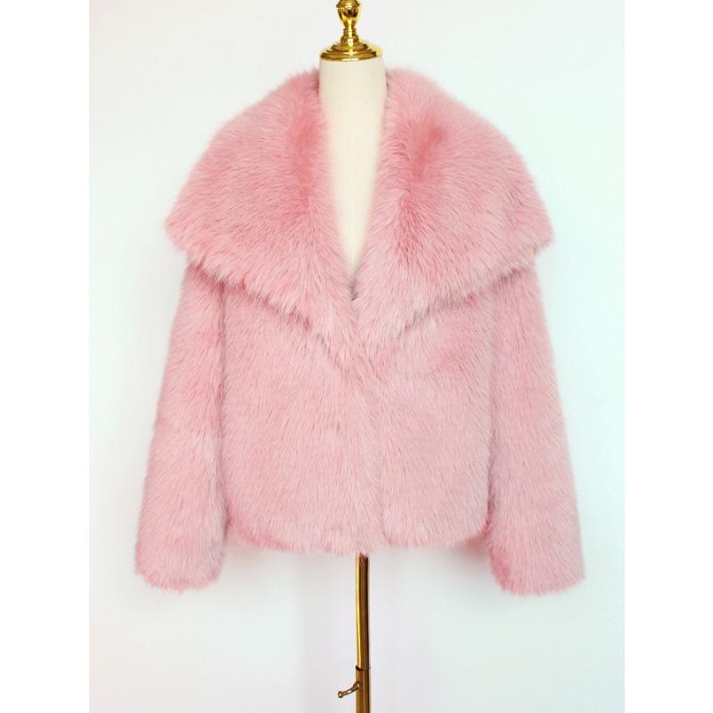 Womens Luxury Faux Fur Coat Lapel Short Winter Warm Jacket
