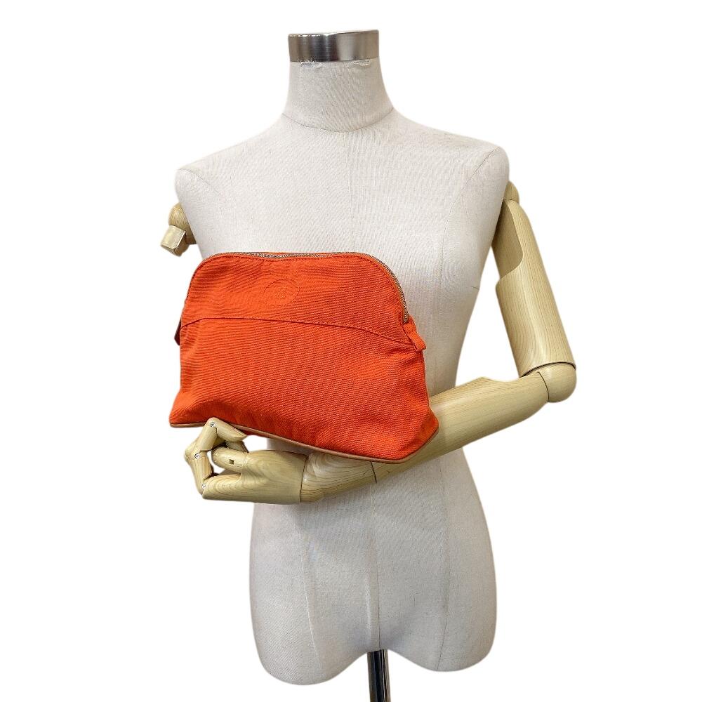 HERMES Zipper Cosmetics Pouch Bolide Vanity cotton Pouch MM Pouch Orange cotton Used