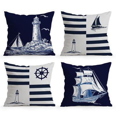 Nautical Theme Cushion Pillowcase Printed Polyester 40/45/50cm Throw Pillowcover Decorative Sofa Cushion Pillowslip Home Decor