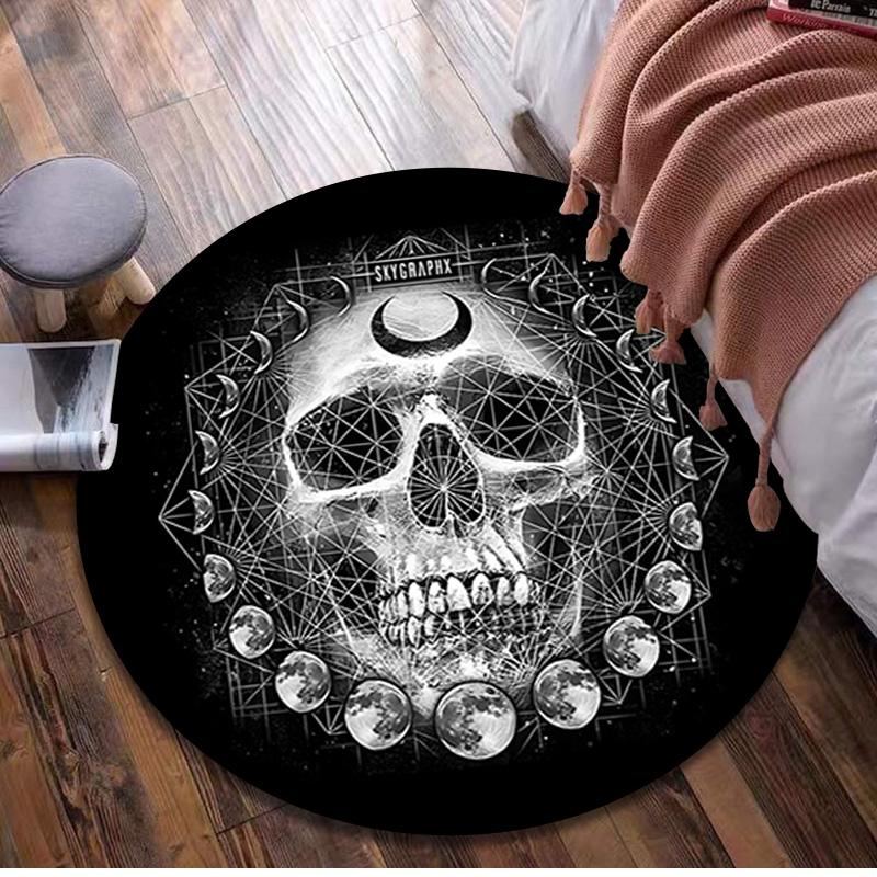 Skull Gothic  Circular Rug Office Decorative Carpet For Living Room Bedroom Door Mat Floor Rug Computer Chair Area Rug Viking Theme Decor