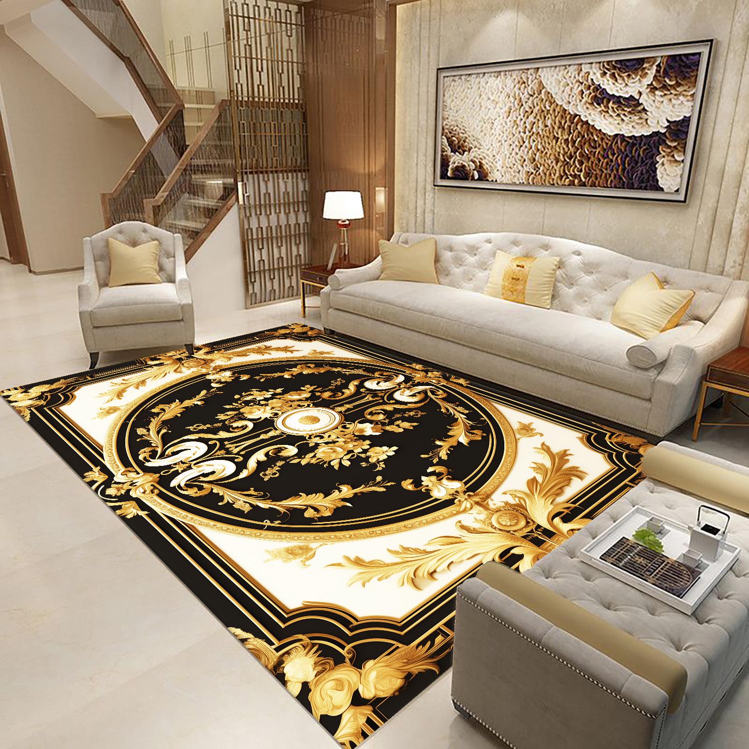 

Gold Black Luxury Carpet for Living Room Large Area Modern Rugs Anti Slip Soft Washable Bedroom Lounge Floor Mat 60*90cm