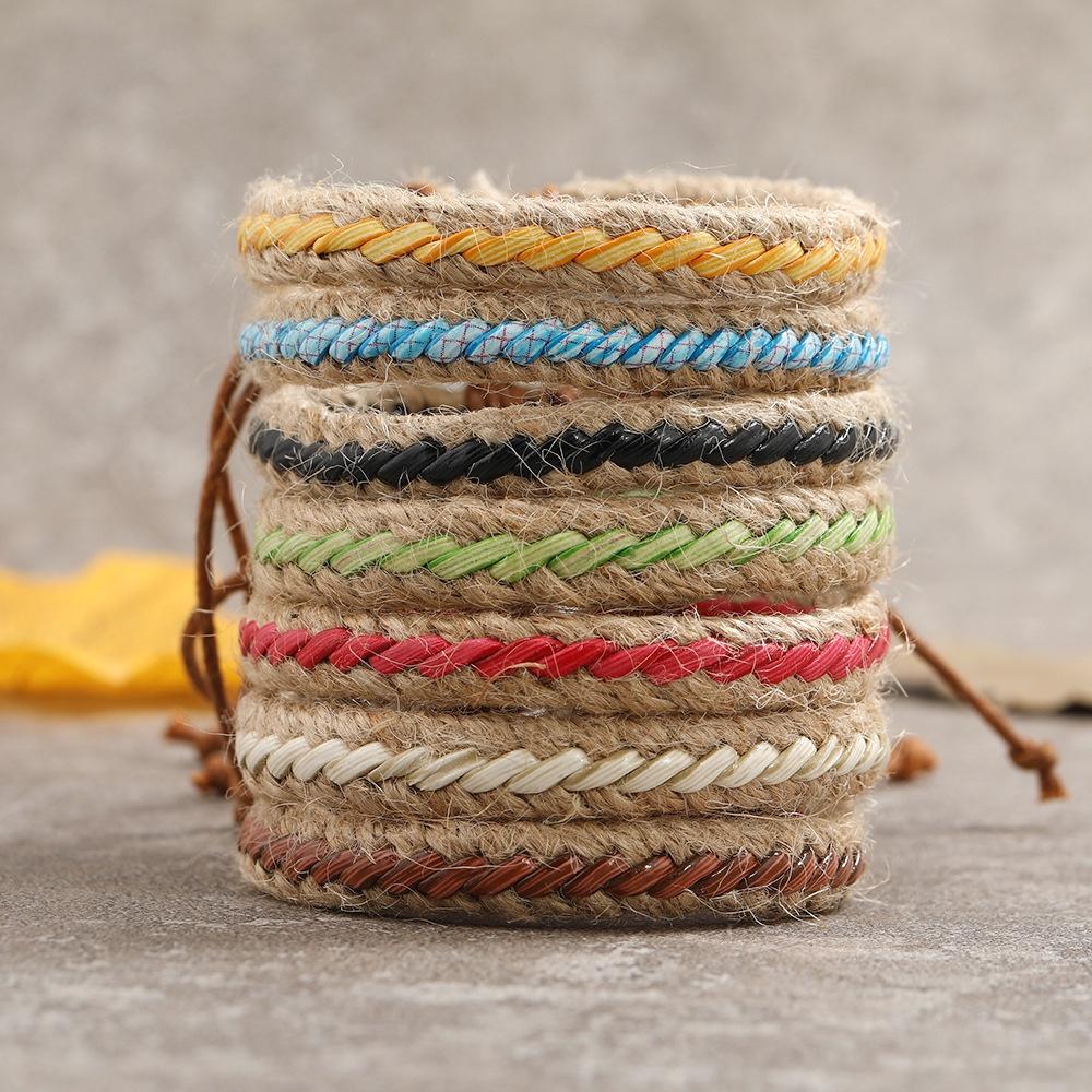 Colorful Woven Retro Leather Bracelet Trendy Bohemian Style Design Geometric