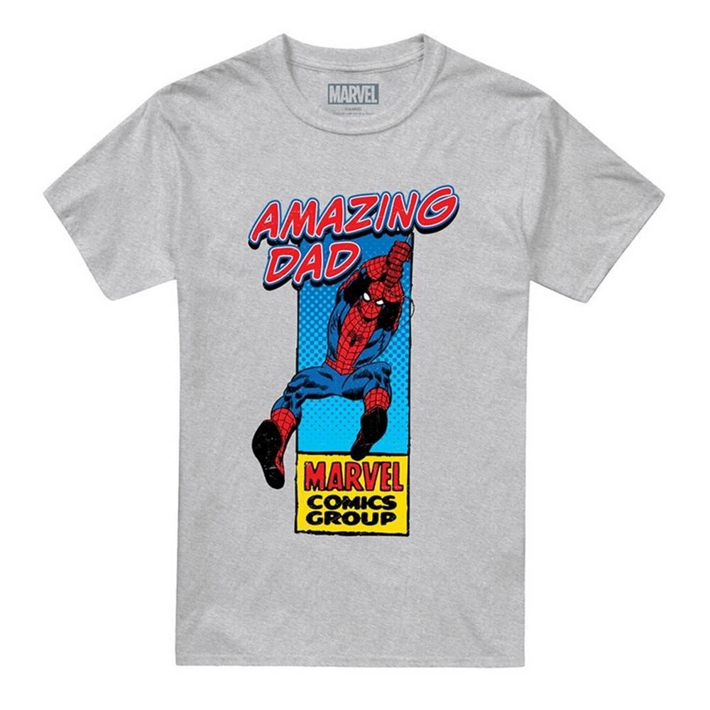 Marvel Comics Mens Amazing Dad Spider-Man Corner Box Heather Fathers Day T-Shirt
