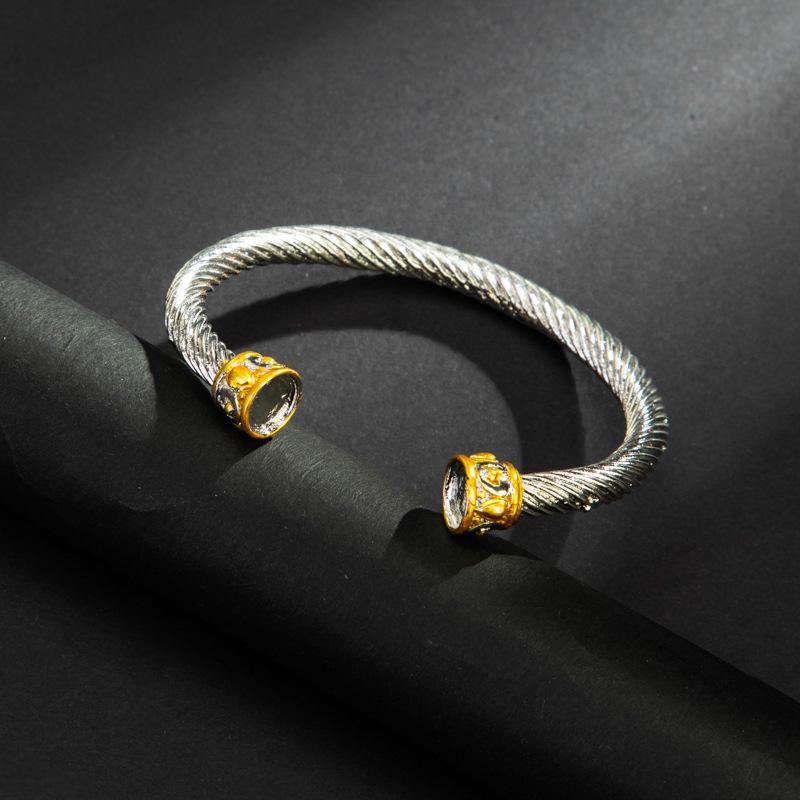 Европейский и американский ретро витой золотой двухцветный браслет-кабель, инкрустированный полудрагоценными камнями