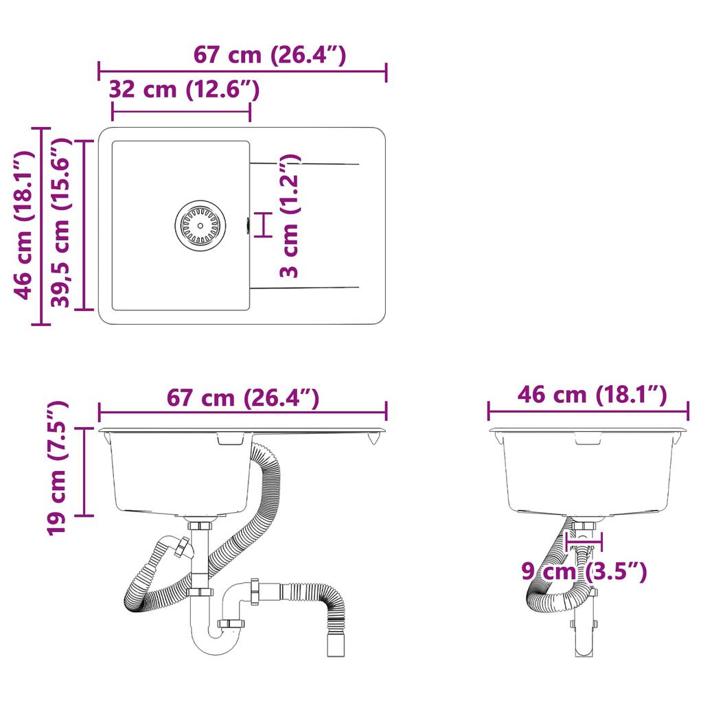 Grey Kitchen Sink 670 X 460 Mm 80percent Quartz and 20percent Resin
