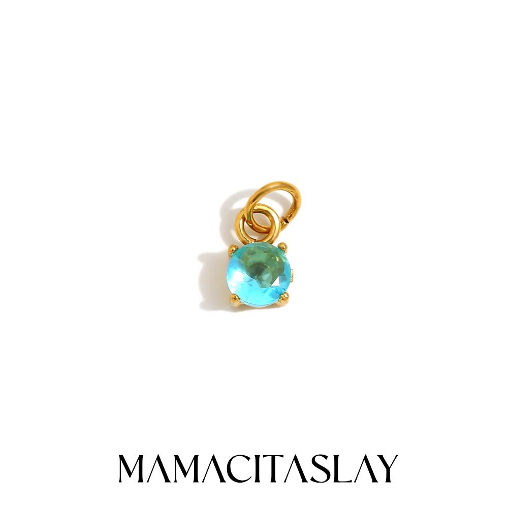 MamacitaSlay Stainless Steel Birthstone Round Charm Earrings Necklace Bracelet DIY Accessories Women's Retro Waterproof Jewelry