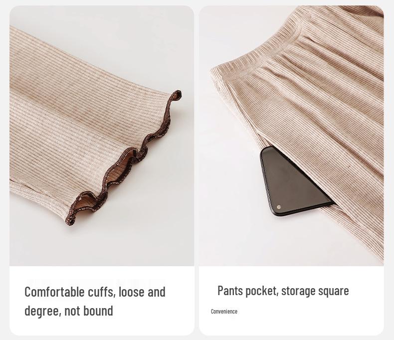 Women's Modal Long Sleeve Pajama Set with Bra Pads, Camisole, and Pants, Fall/Winter 3-Piece Set, Suitable for Outdoors.