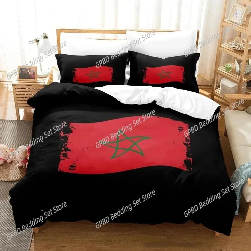 3D Print Morocco Flag Bedding Set For Bedroom Soft Modern Bedspreads Comefortable Kids Duvet Cover Quilt Cover And Pillowcase