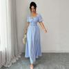 2026 European and American Women's Clothing New Spring and Summer Square Collar Ruffle Edge Striped Pleated Dress
