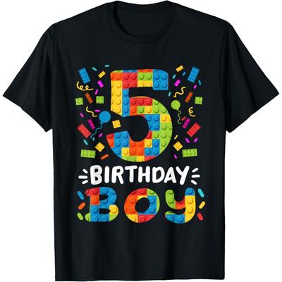 Kids 5 Years Old Building Blocks Builder 5th Birthday Boys T-Shirt