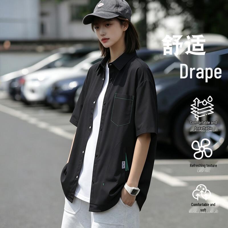 

Baleno Men s Retro Loose Fit Short Sleeve Lapel Shirt M