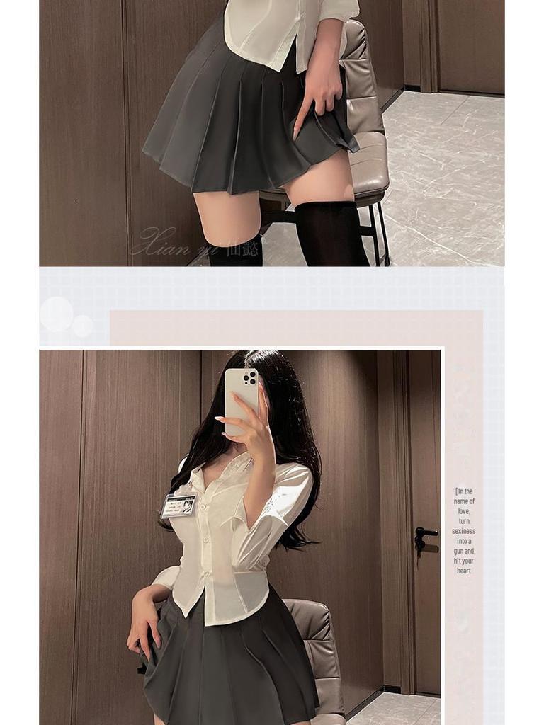 Xianyi Japanischer Stil Plissee-Rock & Kurzarmhemd JK Uniform für Damen