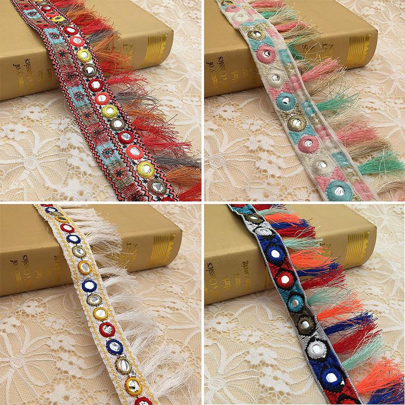 5/10 Iarde Ricamo Etnico Paillettato Jacquard Nappa Pizzo Passamaneria Fettuccia Frangiata Per Cucito Fai Da Te Indumento Tenda Decorazione Accessorio