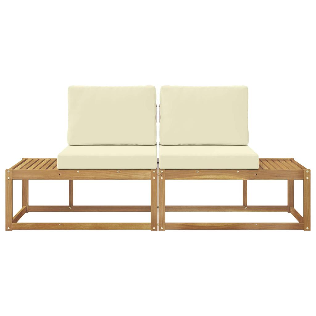 Outdoor End Sofa with Cushions 2 Pieces White Solid Acacia Wood