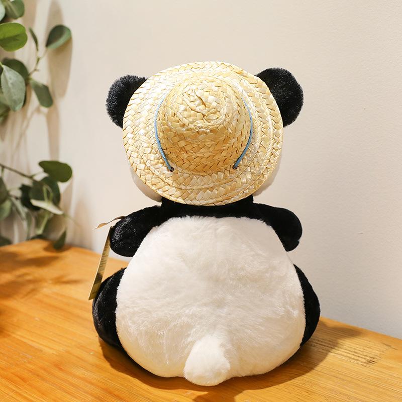 New Straw Hat Panda Plush Toy Simulation Fisherman Hat National Treasure Doll Doll Children's Furniture Ornaments Gifts