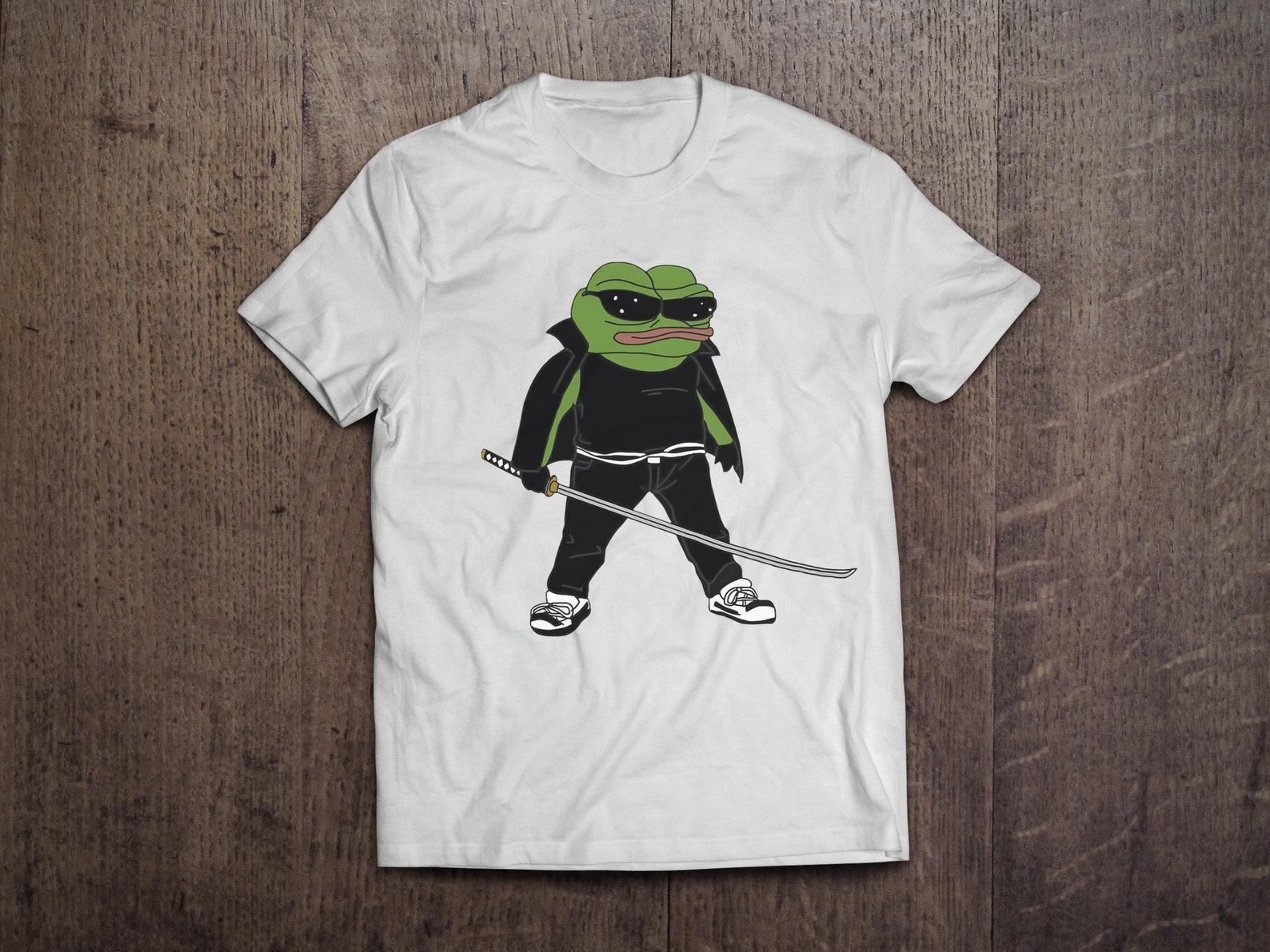 Pepe The Frog Blade Katana Meme / Heavyweight cotton unisex T shirt with print tee top 2XL