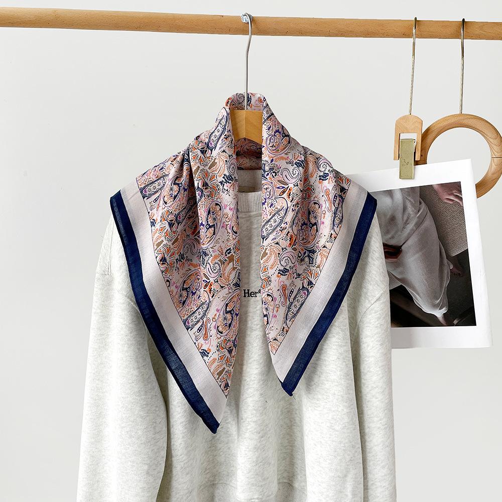 Retro Cotton And Linen Herringbone Pattern Small Square Scarf Silk Scarf Versatile Square Scarf Belt Silk Scarf Clothing With Neck Scarf