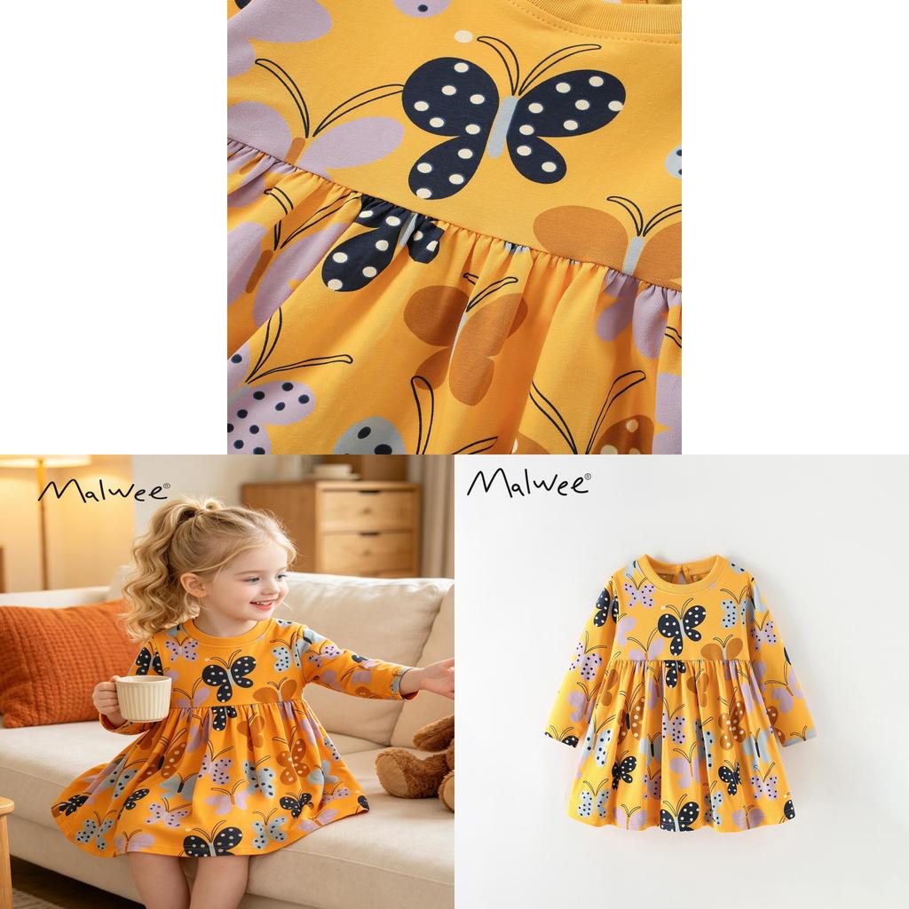 Girls Summer Fashion Cotton Long Sleeve Princess Dress For Age 3 To 8 Years