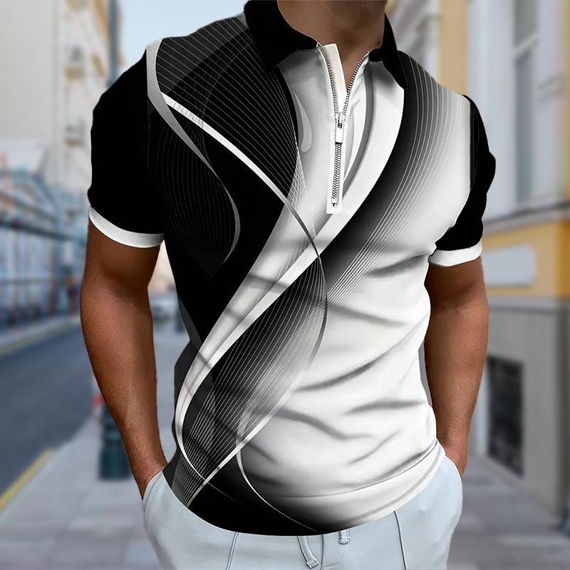 

Мужская рубашка поло повседневная на молнии с коротким рукавом модная повседневная на молнии лето весна стандартный крой 3D двухцветная рубашка с принтом XL белый