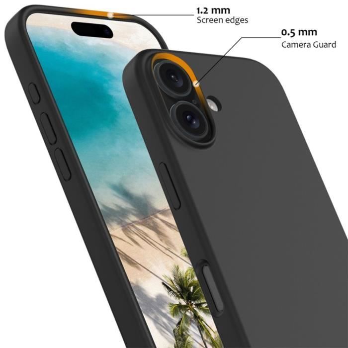 Coque de protection pour iPhone 16 - BOOLING - Silicone Souple - 2 Verres Trempés - Noir - Anti-Rayures
