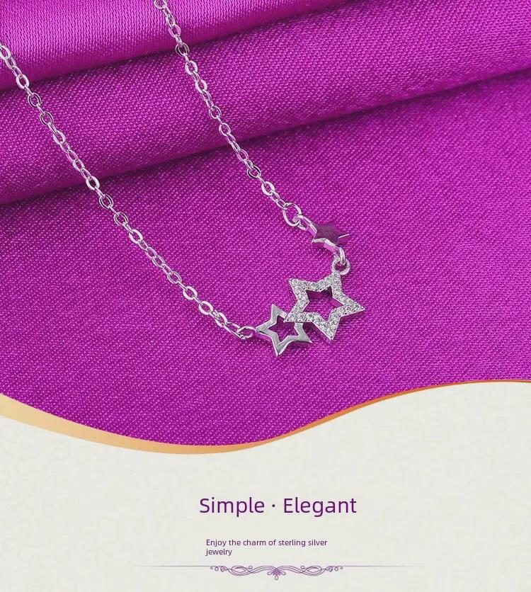 Silver-Plated Clavicle Necklace with Stone Stars - Cute Korean Jewelry Birthday Gift