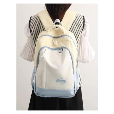 Small Fresh and High-value Backpack Girls 2025 New Trendy Large-capacity Contrasting Color Junior High School Student Schoolbag