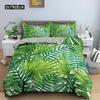 Tropical Plant Bed Linen Collection Green Leaves Quilt Cover with Zipper Closure Comforter Cover Queen Size King Dimension Full Polyester Fabric Quilt