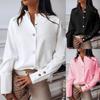 Women's Fashion Solid Color Band Collar Slim Loose Long Sleeve Shirts Tops
