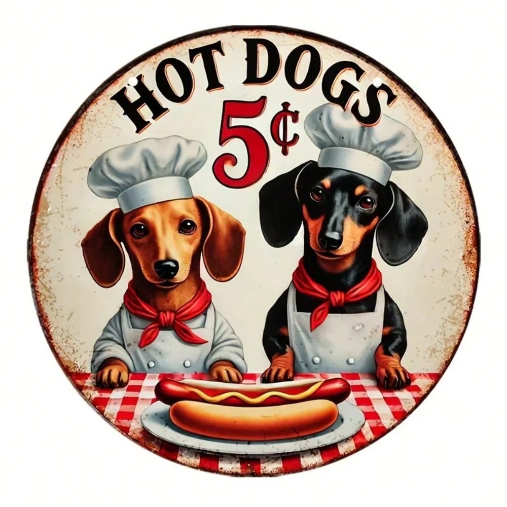 

Vintage Long Dog Chef 5¢ Tin Sign Retro Wall Decor Home Kitchen 20x20cm різнокольоровий