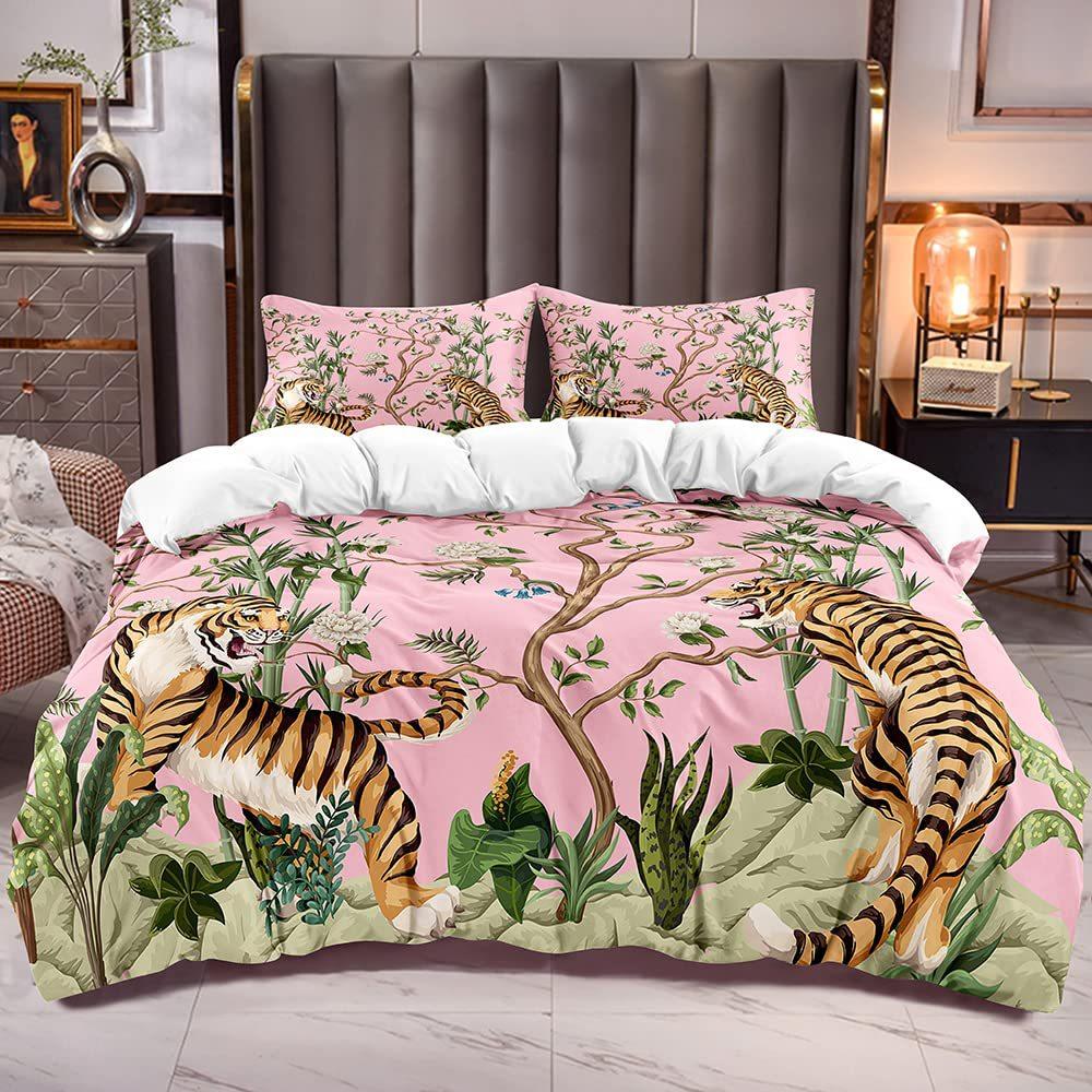 Duvet Cover, Tiger Tropical Plant Kit, Three-Piece Set, Bedding, All-Season Quilt Cover
