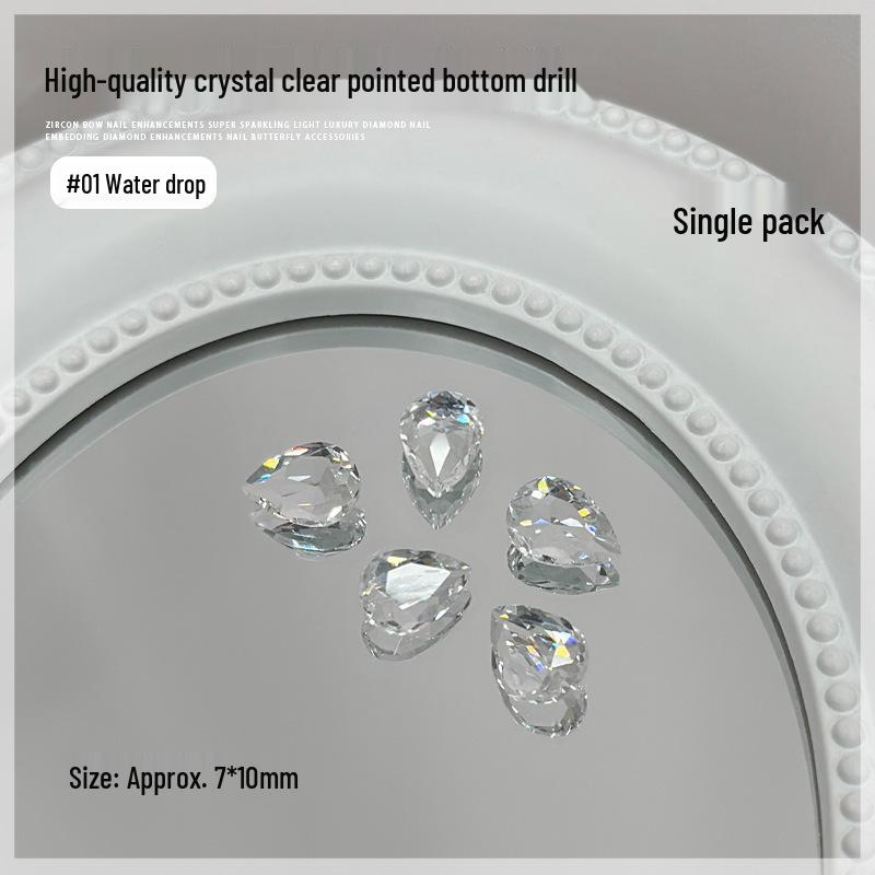 2025 Super Sparkle Glass Rhinestones for Nail Art – Transparent, Pointed Bottom, Crooked Heart Dove Egg Design