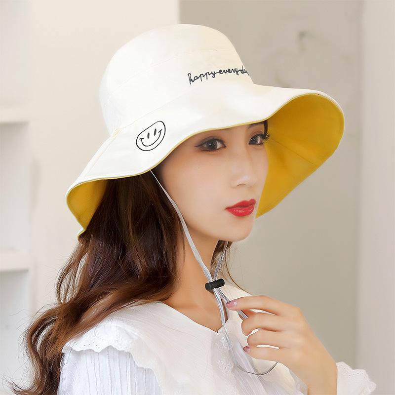 Spring and Summer Double-sided Wide-brimmed Embroidered Beach Hats, Women's Wide-brimmed Hats, Windproof Rope Sunshade Hats