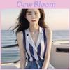 Summer French Style Striped Sleeveless Blouse With 3d Pattern For Women