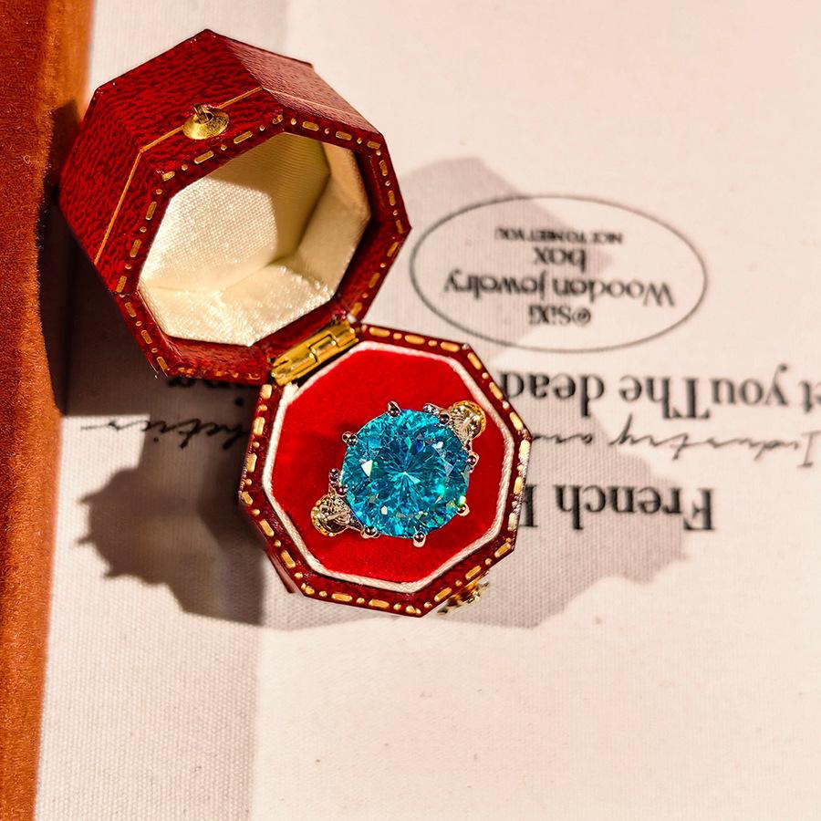 Модное Легкое Роскошное Восьмиугольное Кольцо с Розовой Огранкой Модное Инкрустированное Высокоуглеродным Алмазом Двухцветное Золотое Кольцо с Алмазом Цвета Paraiba для Женщин adjustable opening