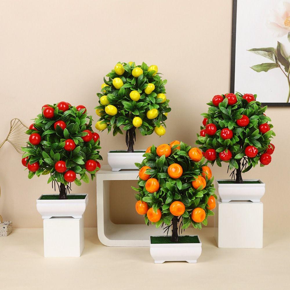 8 Stiler Frukt Bonsai Blomster Potte Simulert Grønne Planter Bryllup Hjem Hotell Kontor Borddekor