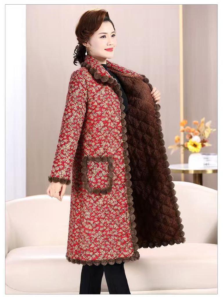 2025 Fashionable Mid-length Lapel Cotton Coat for Middle-aged & Elderly - Extra Thick & Warm for Comfort