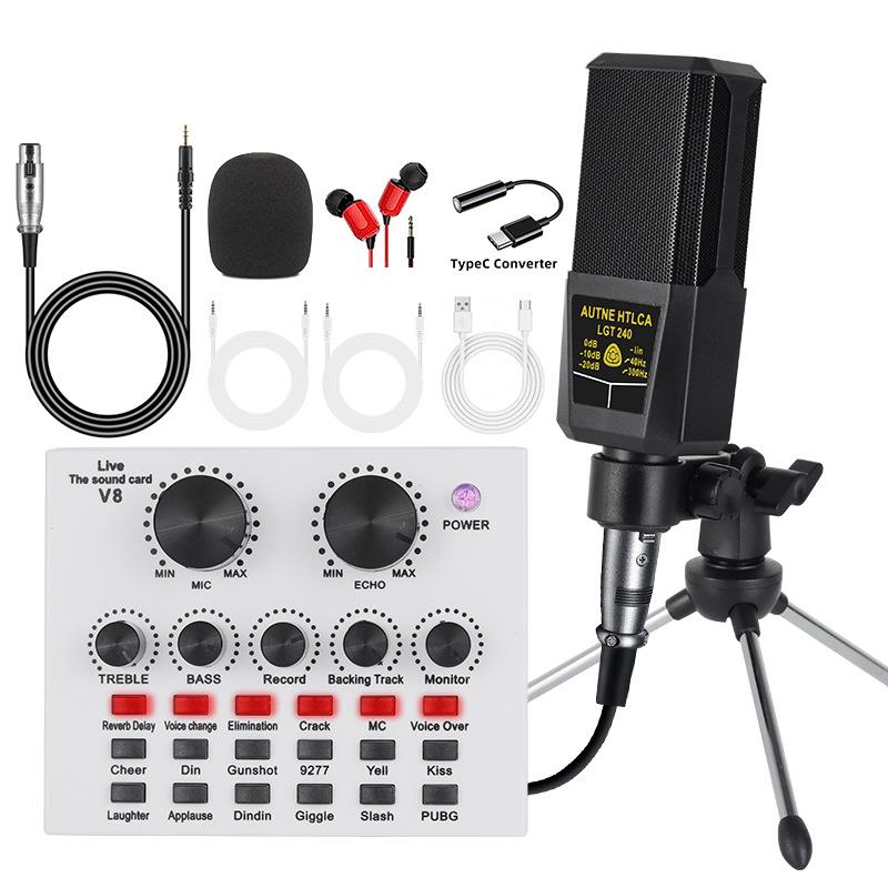 F998 Type-C Sound Card & Microphone Set for Live Broadcasts and Podcasts