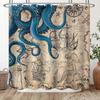 Beach Shower Curtain Ocean Shower Curtain - 1pc Navy Blue Mermaid Fun Shower Curtain Bathroom with 12 Plastic Hooks