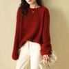 Red Bright Silk Sweater for Women in Autumn and Winter New European High-end Thickened Lazy Bottoming Sweater Retro Top