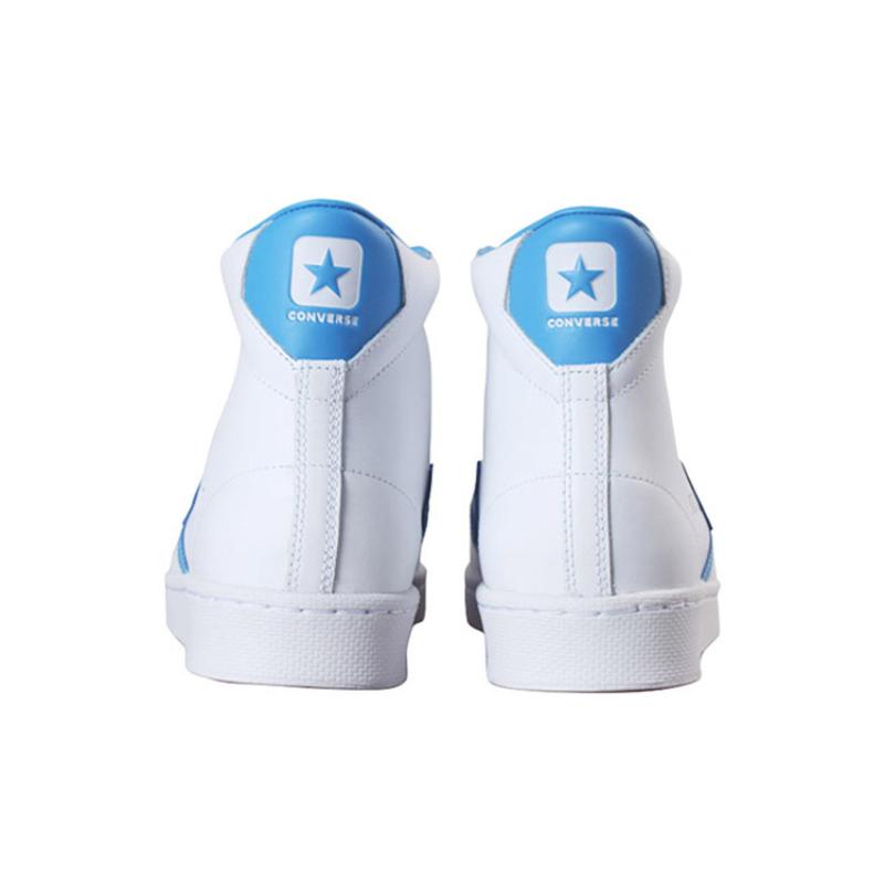 Converse Cons Pro Leather Comfortable Non-Slip Shock Absorption High-Top Board Shoes Unisex White Blue
