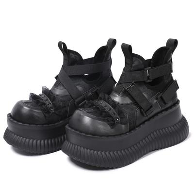 Pantofi Mary Jane pentru Femei cu Talpă Groasă, Glezne Înalte, Stil Întunecat, Niche, Dantelă, Cruce, Dulci, Cool, Măriți prin Pantofi cu Cap Mare