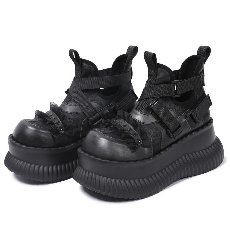 Fashion Women Thick Bottom High Top Dark Style Mary Jane Niche Lace Cross Sweet Cool Increased By Big Head Shoes