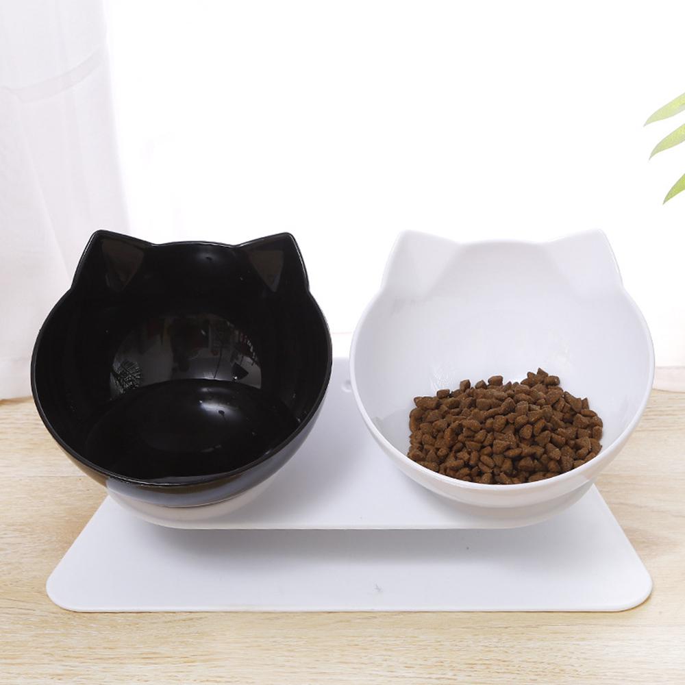 Cheap Cat Ears Cat Bowl Oblique Mouth Double Bowl Drinking Cat Food