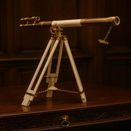 Двуствольный латунный телескоп с белым штативом, Ретро домашний декор, Морской