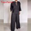 Classic Satin Shirt And Wide Leg Pants Set For Women With Pockets For Fall
