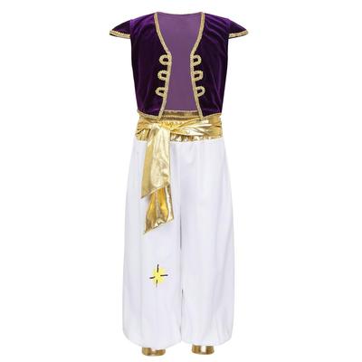 Kids Boys 2 Pcs Halloween Cosplay Costume Fancy Dress Up Outfits Arabian Prince Waistcoat With Pants Set