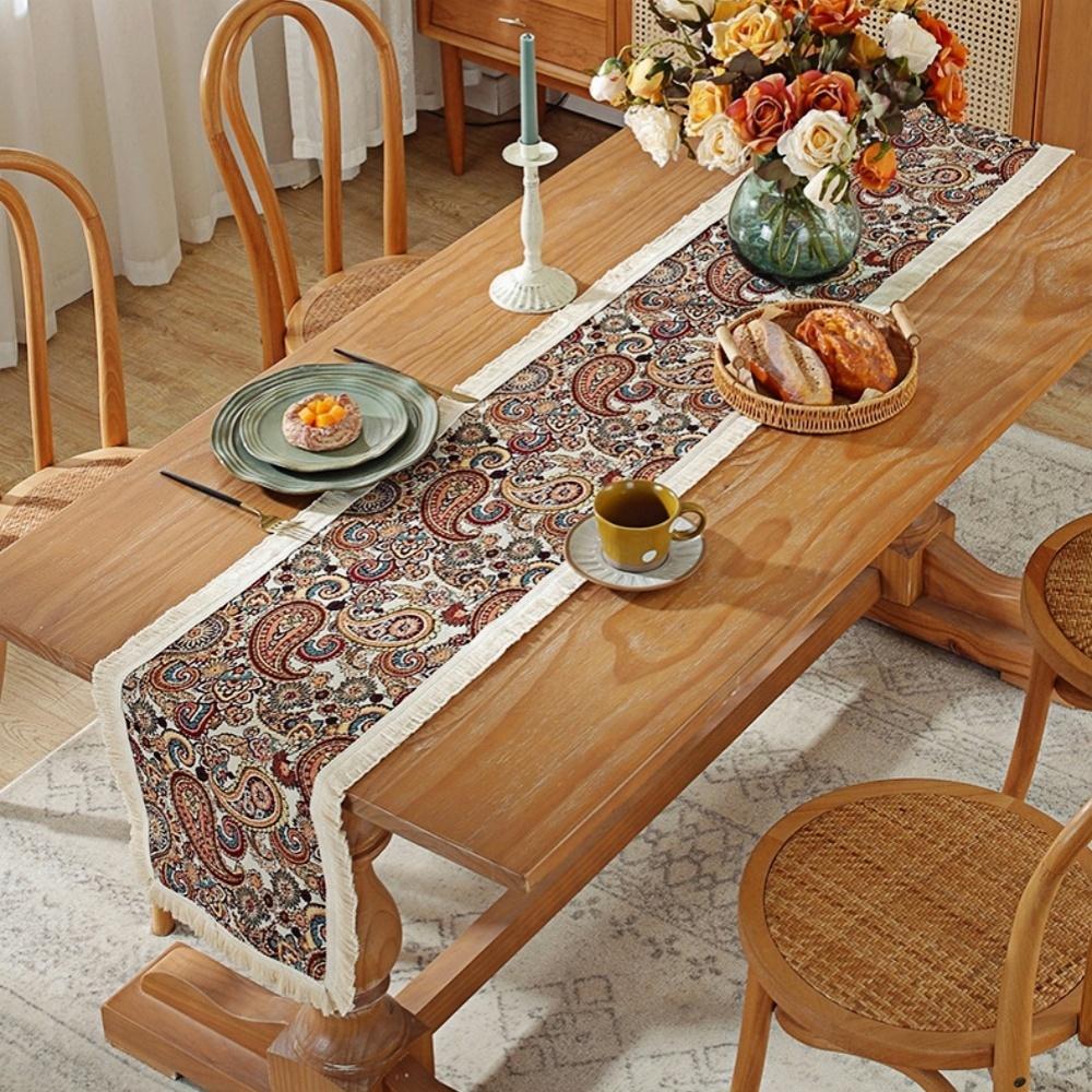 Bohemia Style Table Runner Table Flag Tassel Edge Table Cloth for Living Room Bedroom Study Outdoor Dining Room